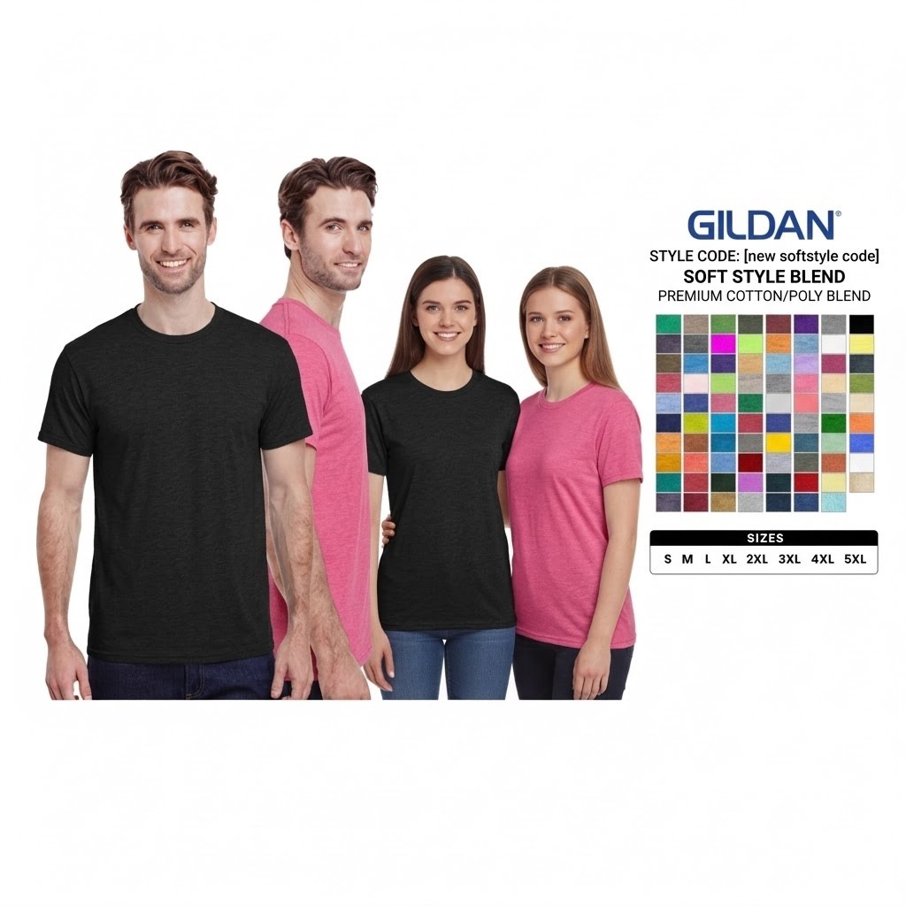 Gildan Soft Style Blend Plain Solid Short Sleeve Casual Blank T-Shirt