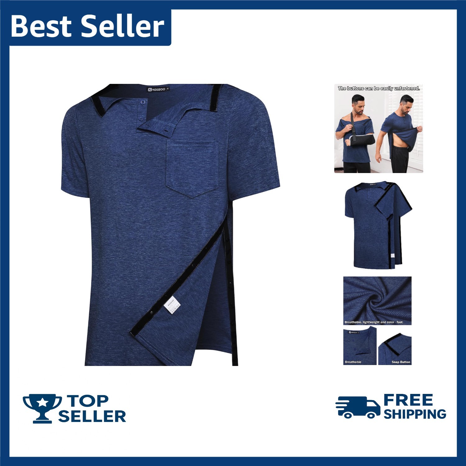 Men’s Post Shoulder Surgery Recovery Shirt Tear Away Short Sleeve Rotator Cuf…