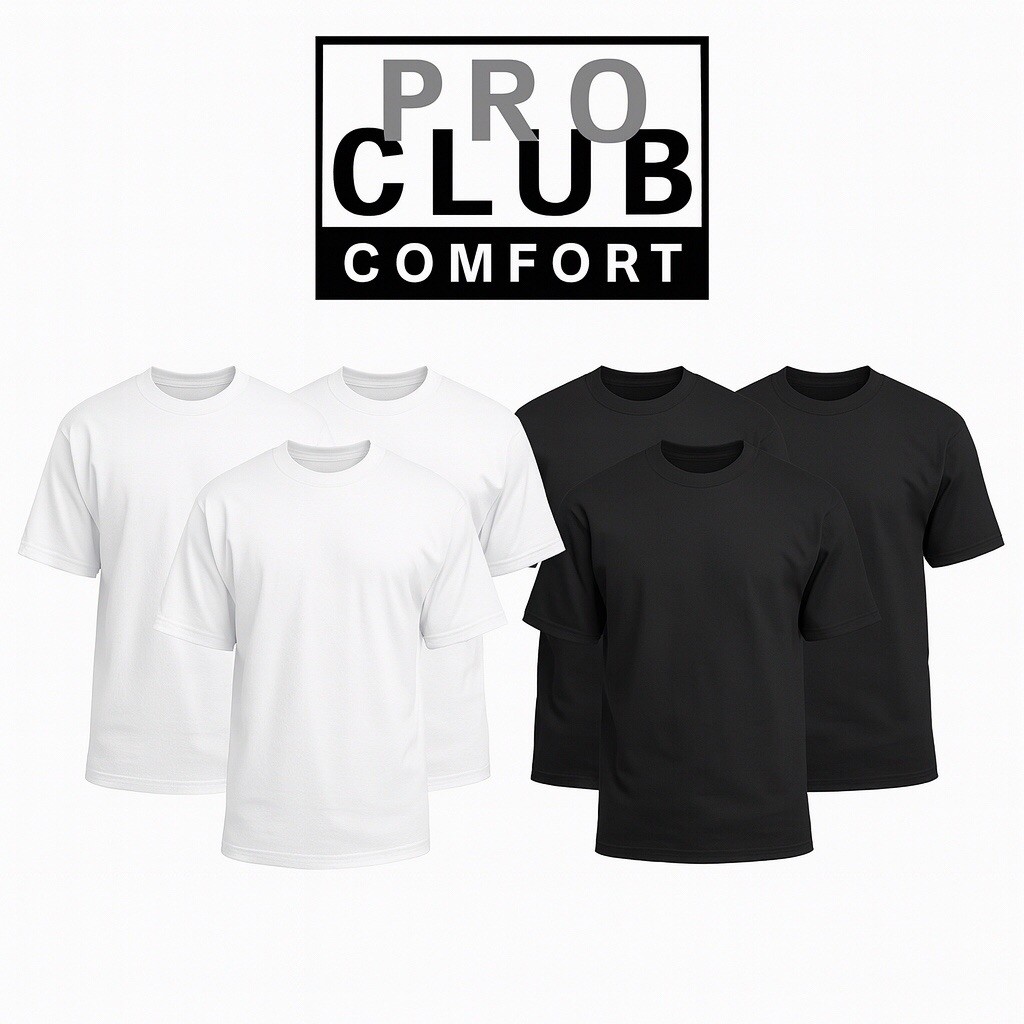 3 PACK PRO CLUB COMFORT T-SHIRT MENS BLACK &WHITE PLAIN BASIC S-3XL