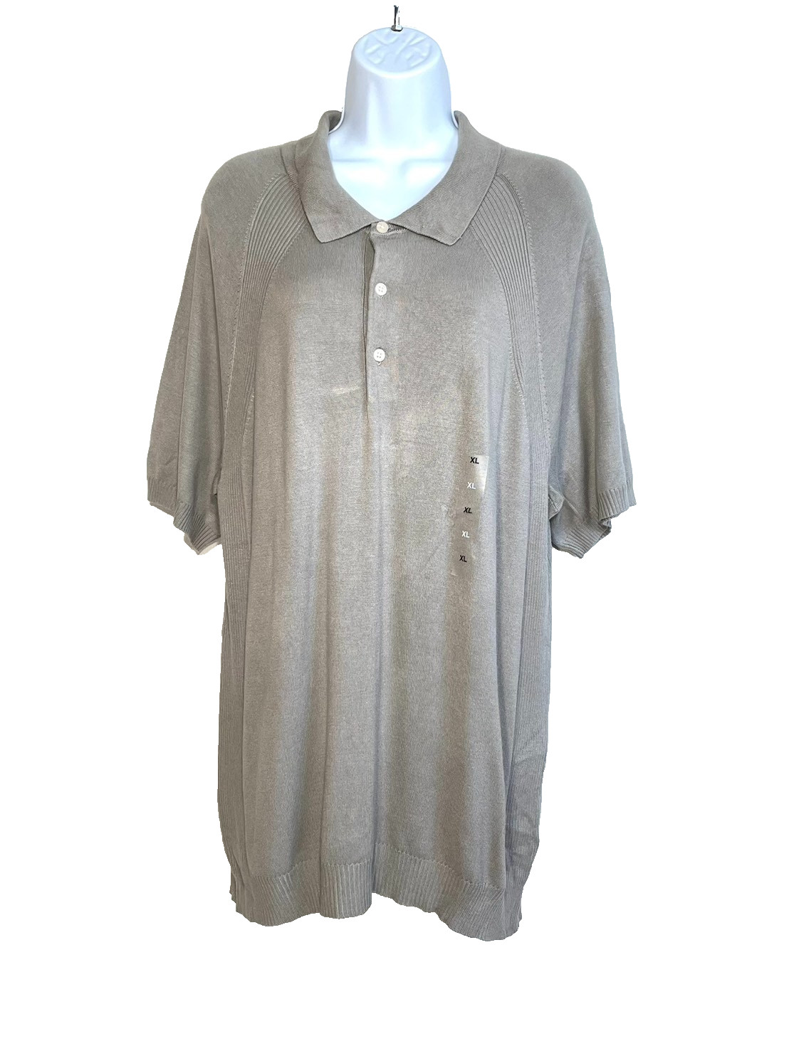 NWT Alfani Men’s XL Ribbed Raglan Sweater-Knit Polo Shirt Willow Wood Ash $50