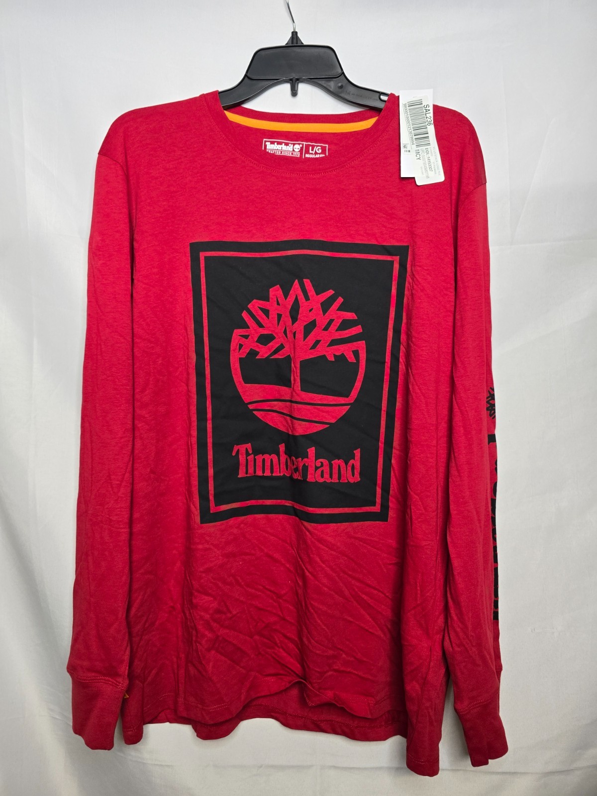 Timberland Mens Red Stack Graphic Logo Regular Fit Long Sleeve T-Shirt Size L