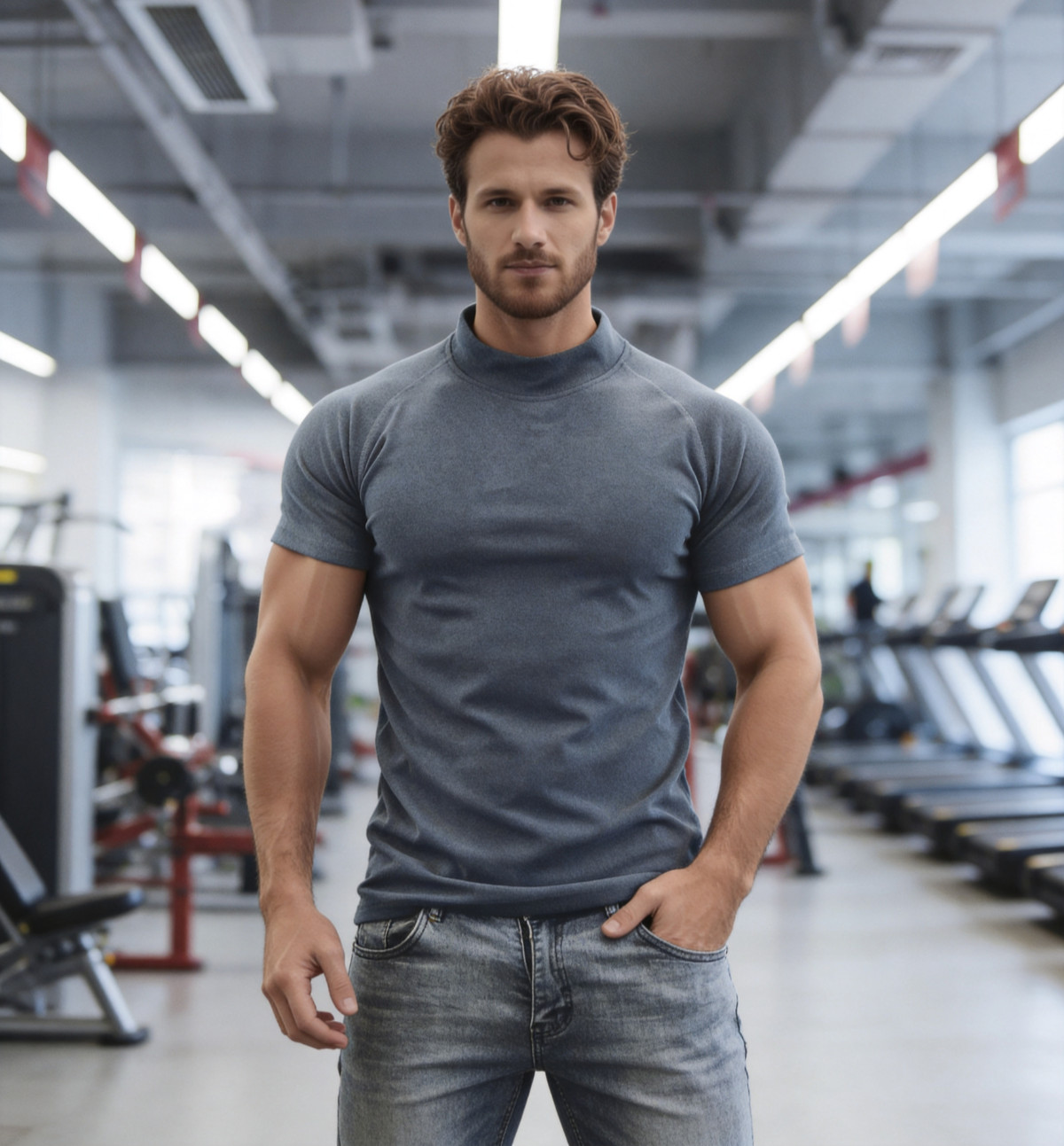 Men’s High-Elasticity Half-High Neck T-Shirt – Elegant Gentleman Style
