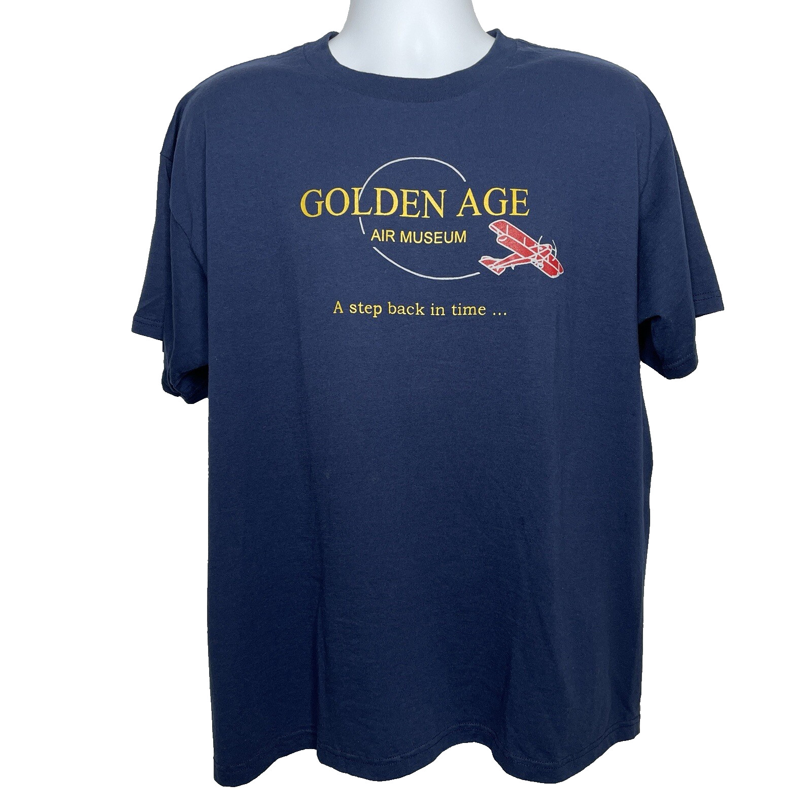 Vintage 90s Blue Graphic T-shirt Size XL Golden Age Air Museum Aviation Bethel
