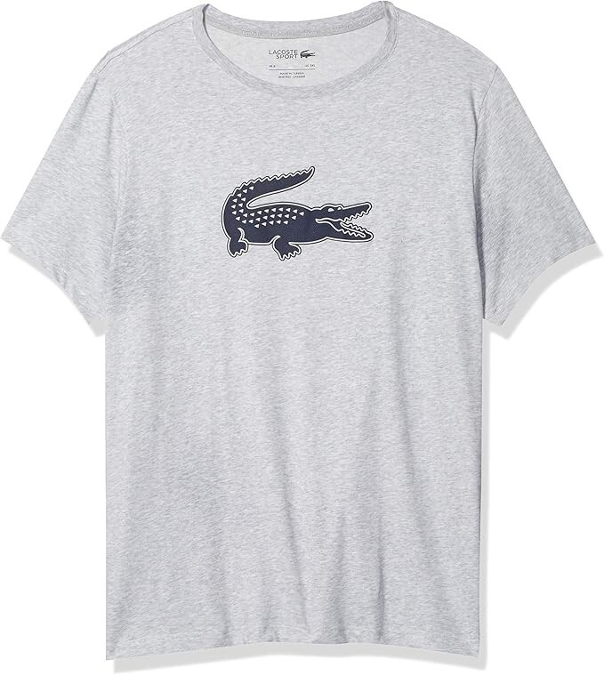 Lacoste Men’s Short Sleeve Croc Graphic Shirt, Gray, XL