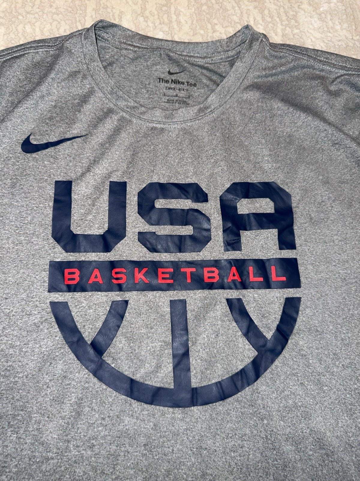 Nike Dri Fit USA Basketball Warm Up Team Issue Shirt Size Large Gray Grey