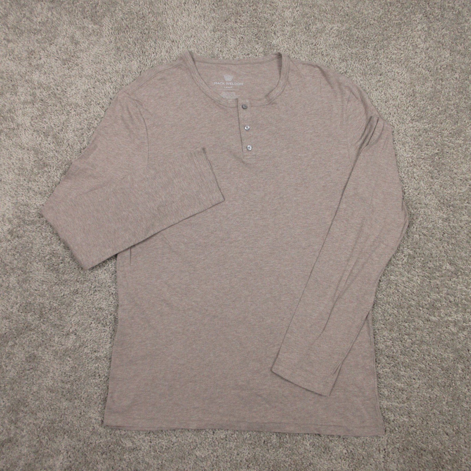 Mack Weldon Shirt Mens Large Brown Heather Henley Long Sleeve Pima Cotton Tee