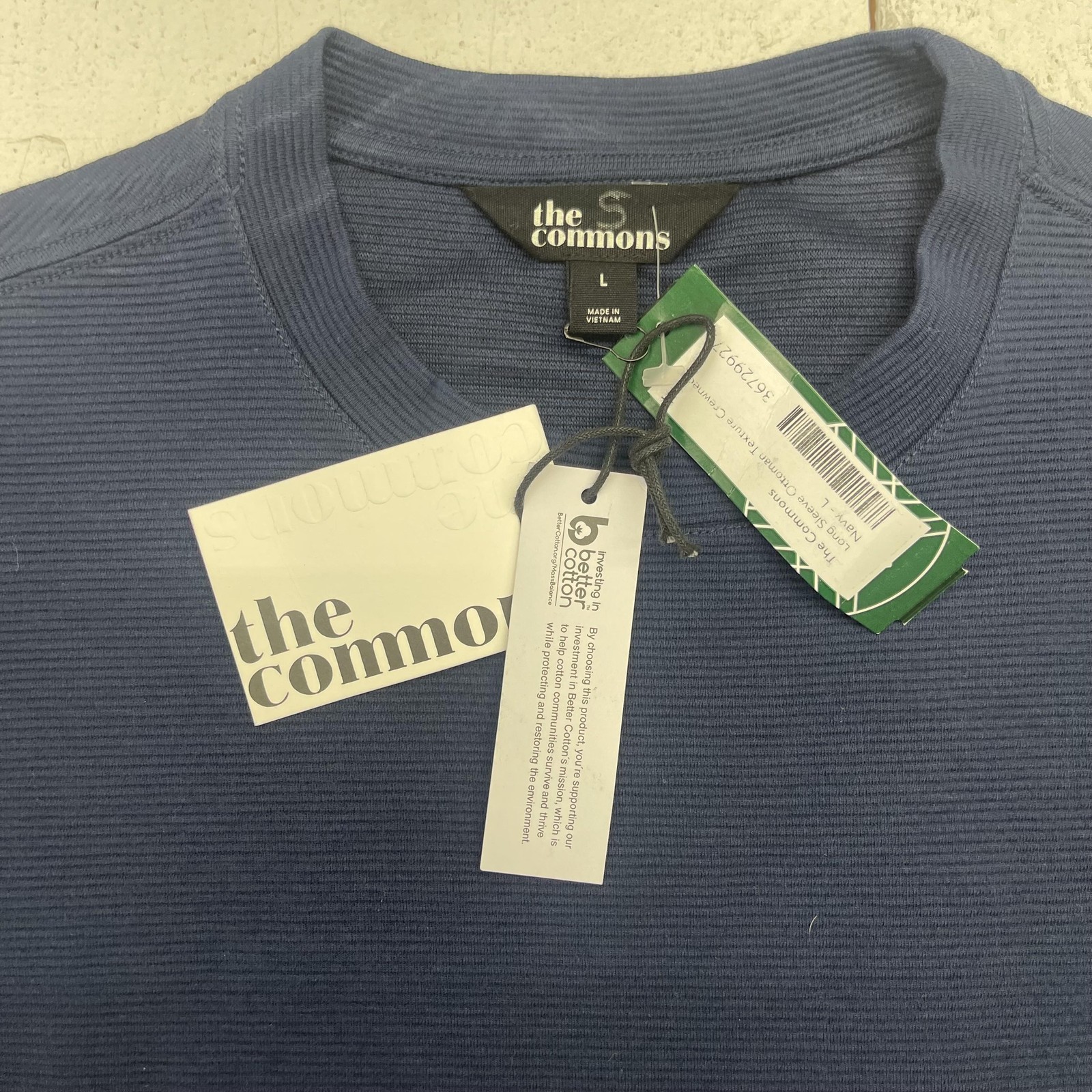 The Commons Shirt Mens Large Blue Long Sleeve Rib Knit Crewneck Stretch Tee