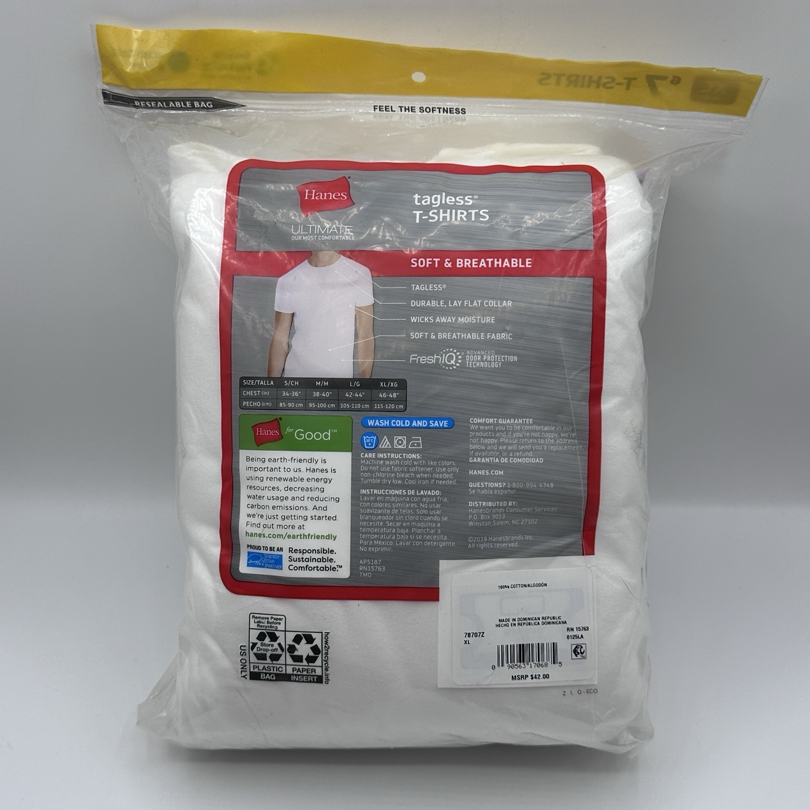 Hanes Men’s Pack Of 7 Tagless Ultra Soft White T Shirts Size X Large