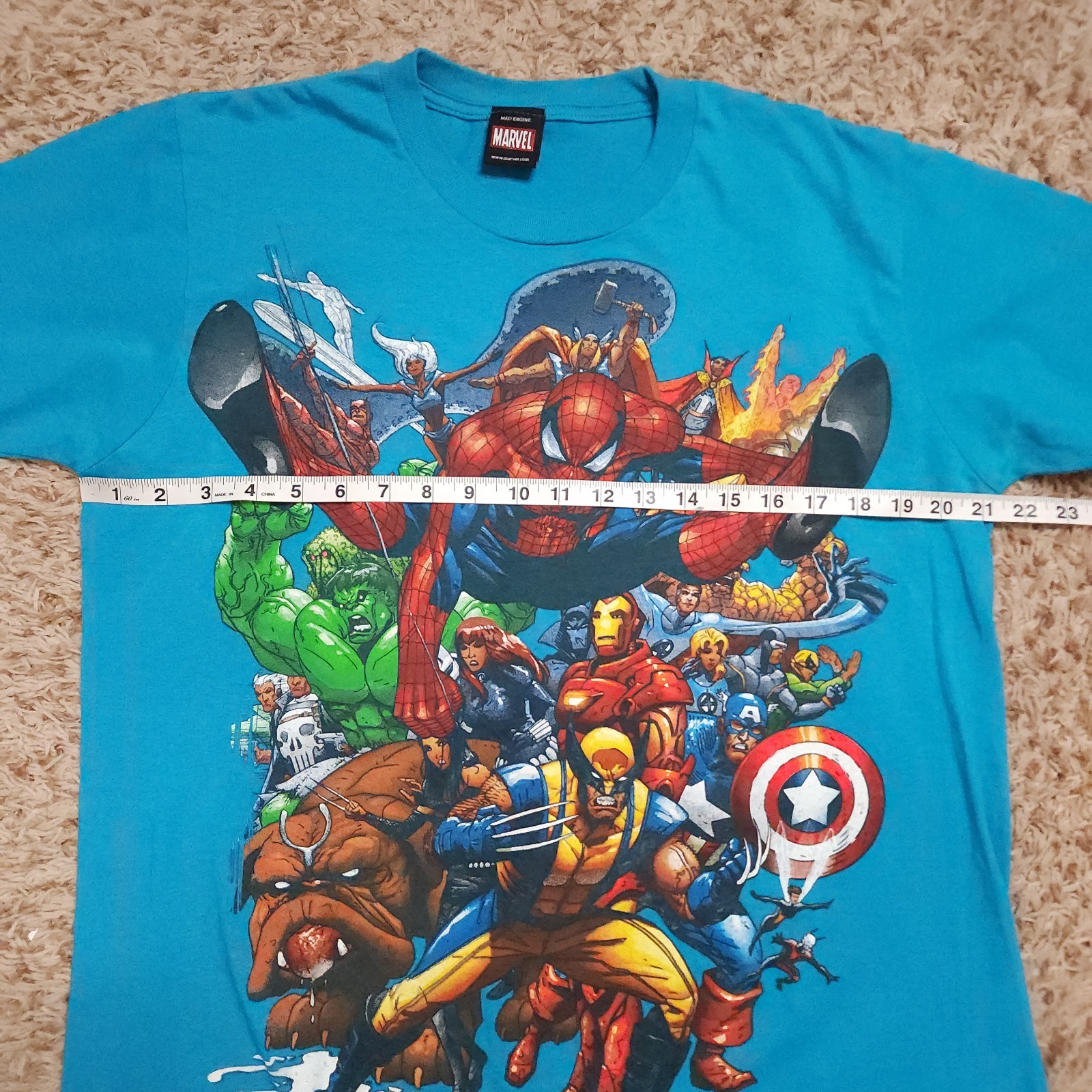 Marvel Universe Character Screen Print Mens XL Short Sleeve Blue Shirt