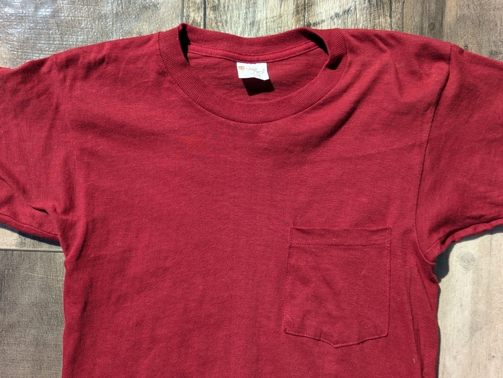 Vintage 60s 70s Mayo Spruce Wine Red Single Stitch Pocket T Shirt XS Nos
