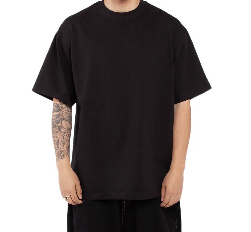 7.5oz Heavyweight Solid Black Short Sleeve T shirt Streetwear