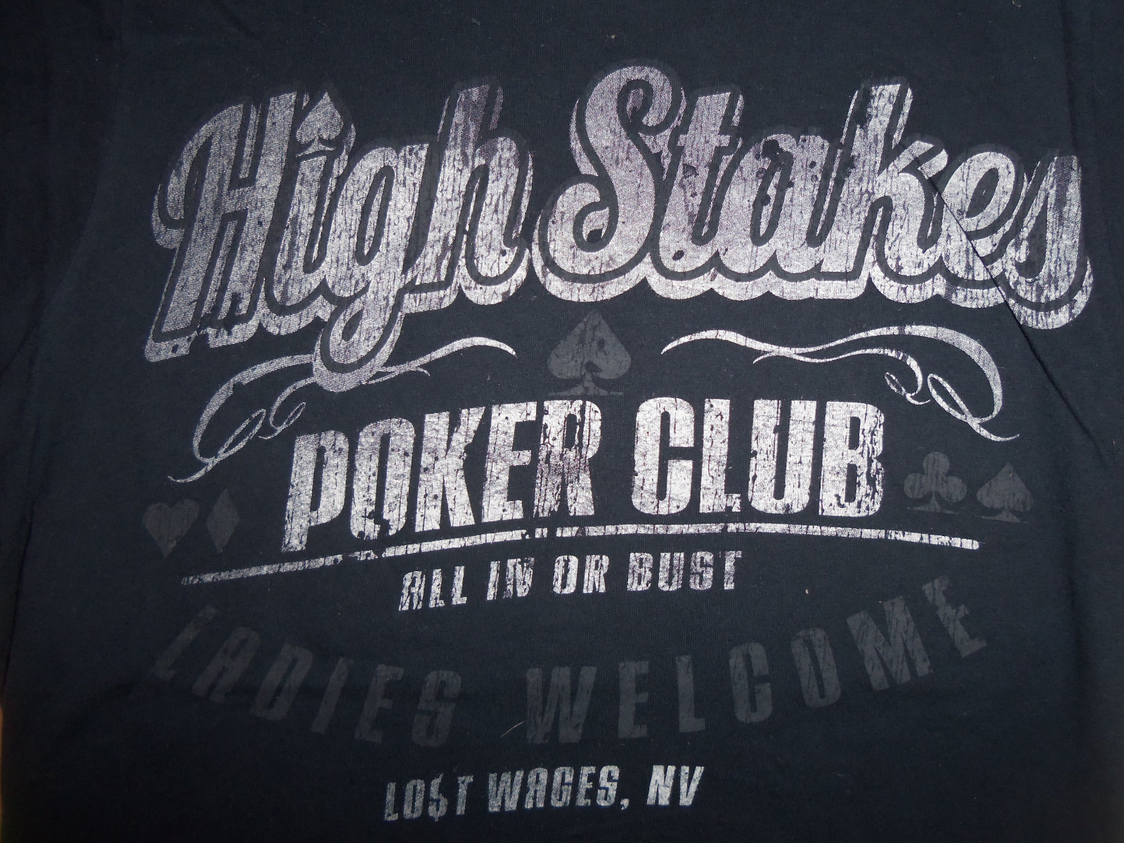 High Stakes Poker Club “Ladies Welcome” Navy Graphic Print T Shirt – S