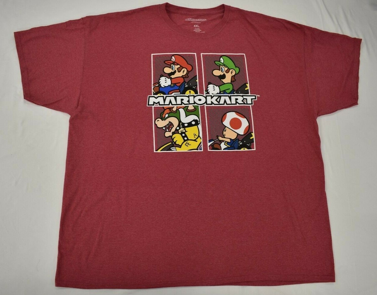 Mario Kart Mens Red Heather Mario, Luigi, Toad, Bowser Shirt New 2XL, 4XL, 5XL