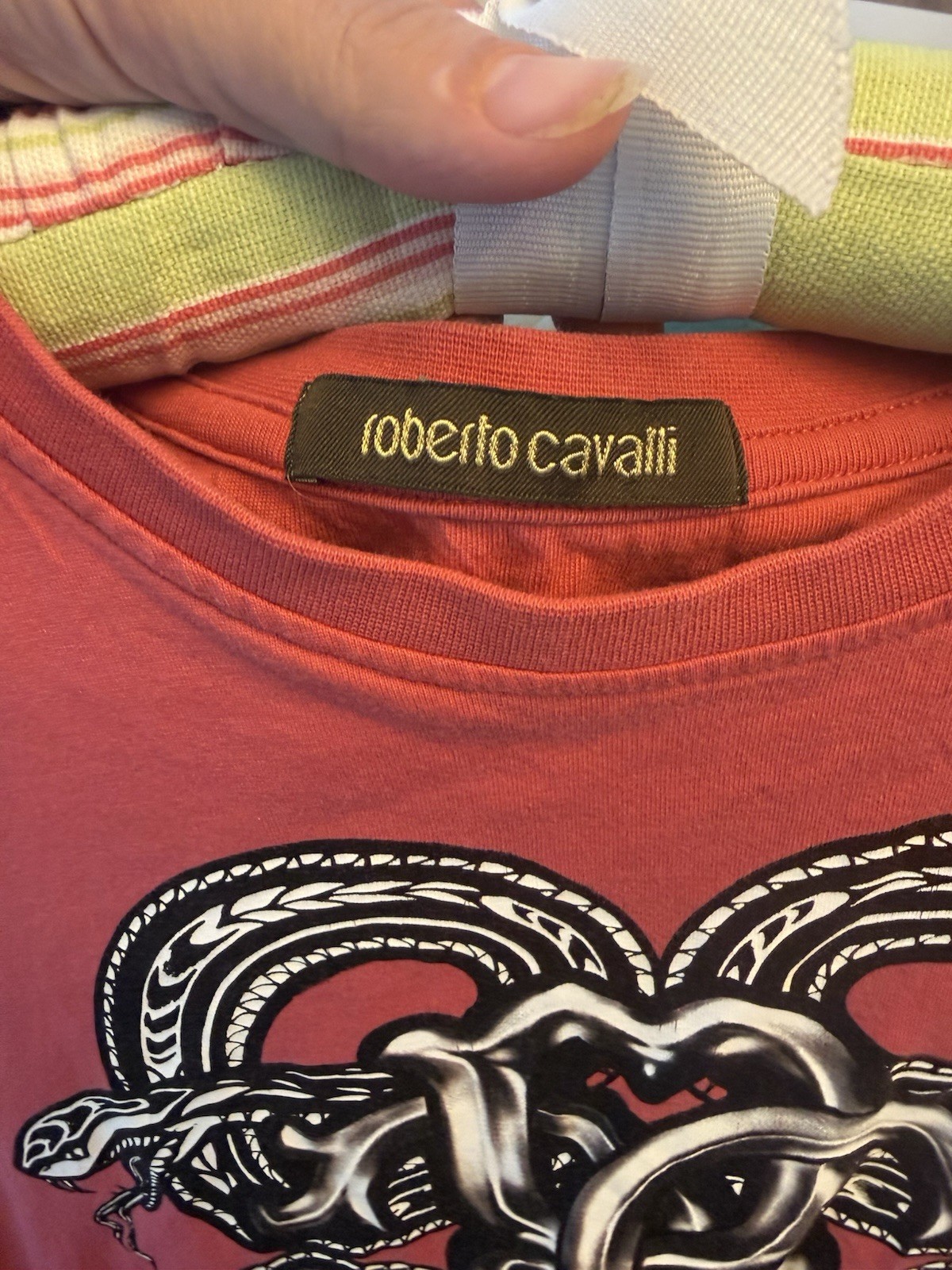 Roberto Cavalli Men’s Red Snake Logo Graphic Print Crew Neck T-Shirt Sz M