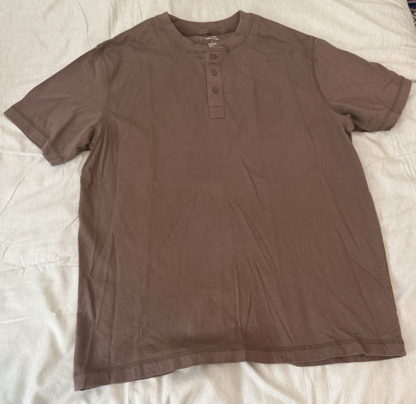 Sonoma Men’s Brown Solid Henley Short Sleeve Cotton Knit T-Shirt M/L