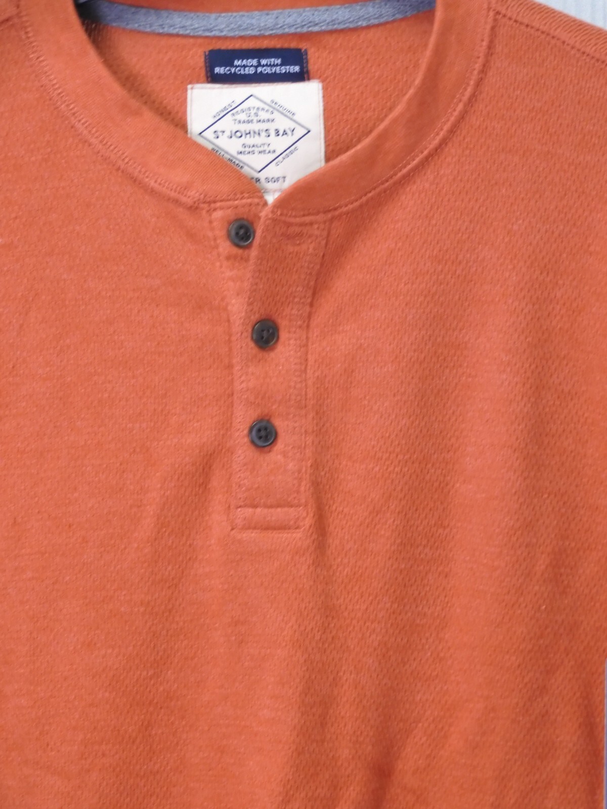 St. John’s Bay Orange Textured Long Sleeve Henley Shirt Sz Small