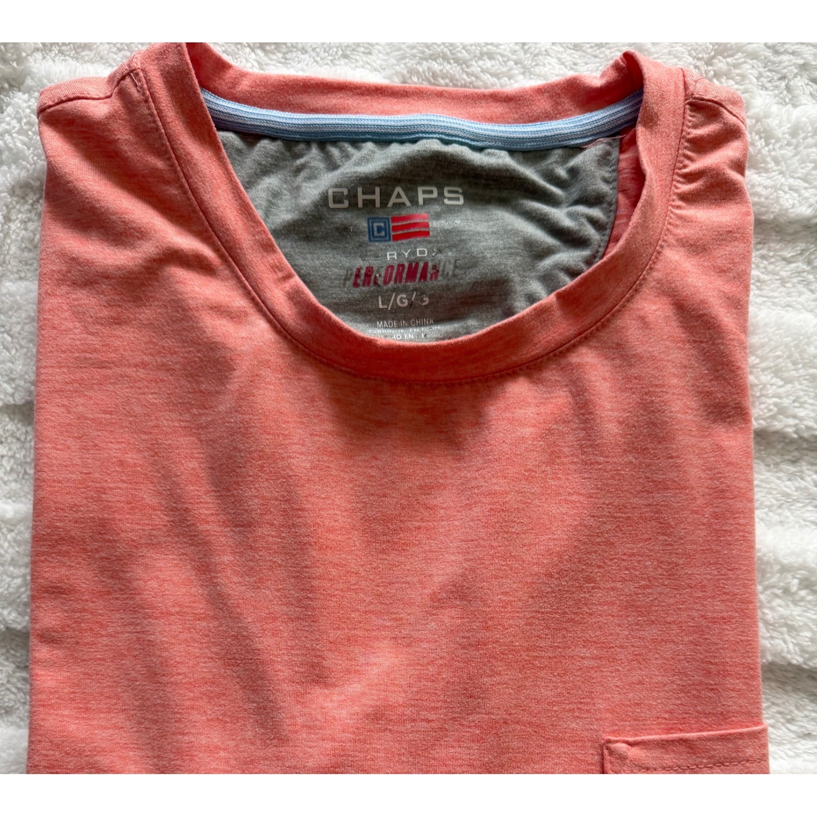 Chaps Mens Performance T-Shirt Large Coral Heather Short Sleeve Pocket Ryda L