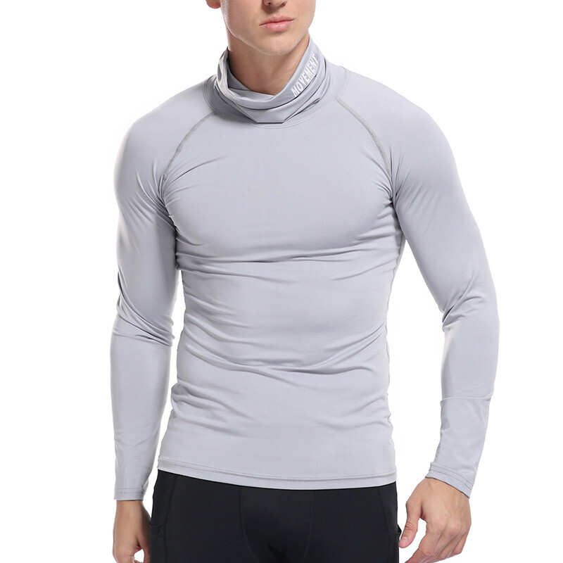 Zonbailon men’s T-shirt quick drying tight sweat wicking high collar base shirt