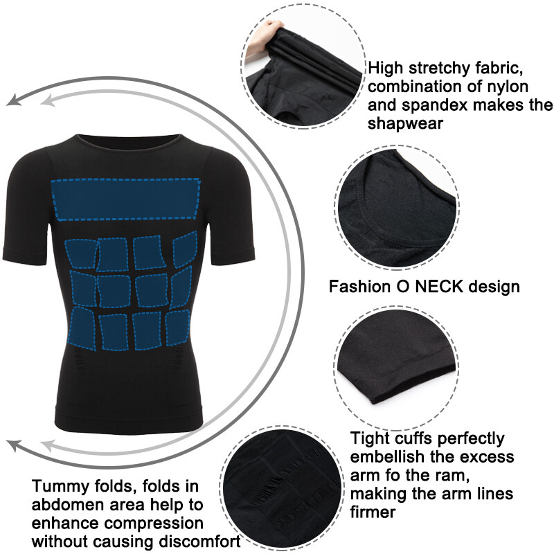 Men’s Compression Shirt Tops Slimming Tummy Control Body Shaper Abs Abdomen Vest