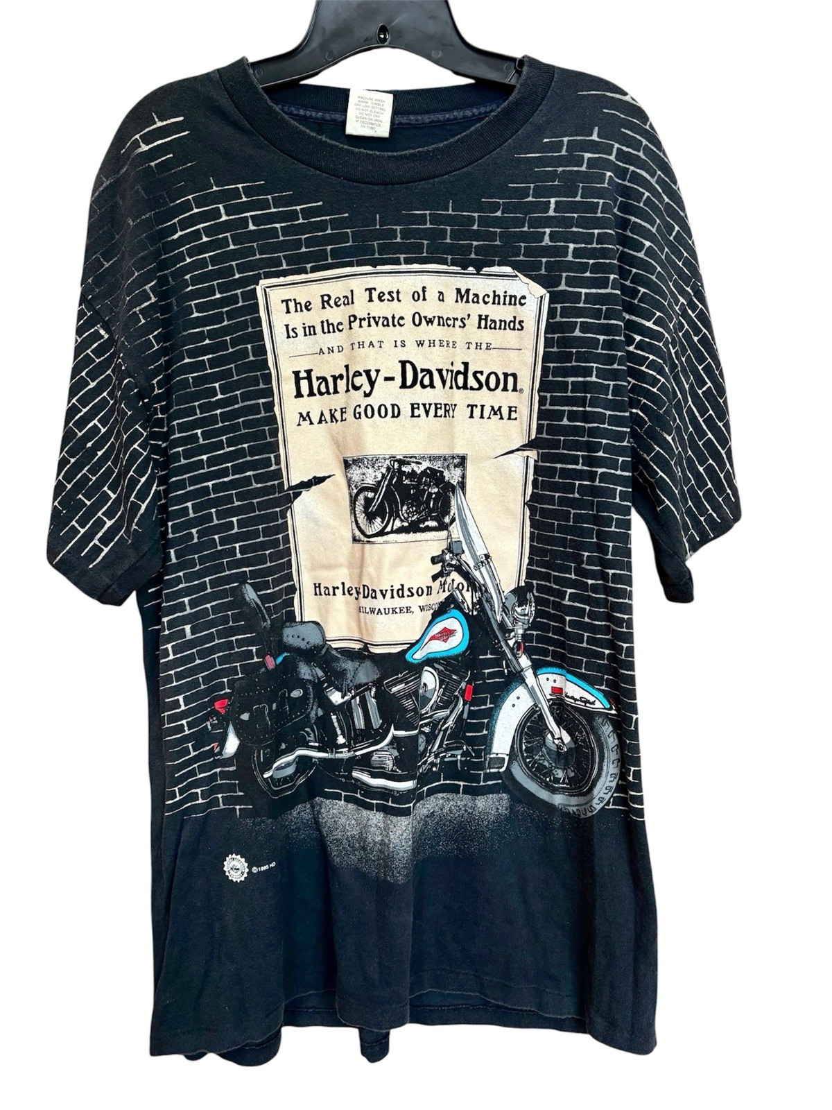 Vintage 1995 Harley Davidson Brick Wall All Over Print MILWAUKEE Graphic Large