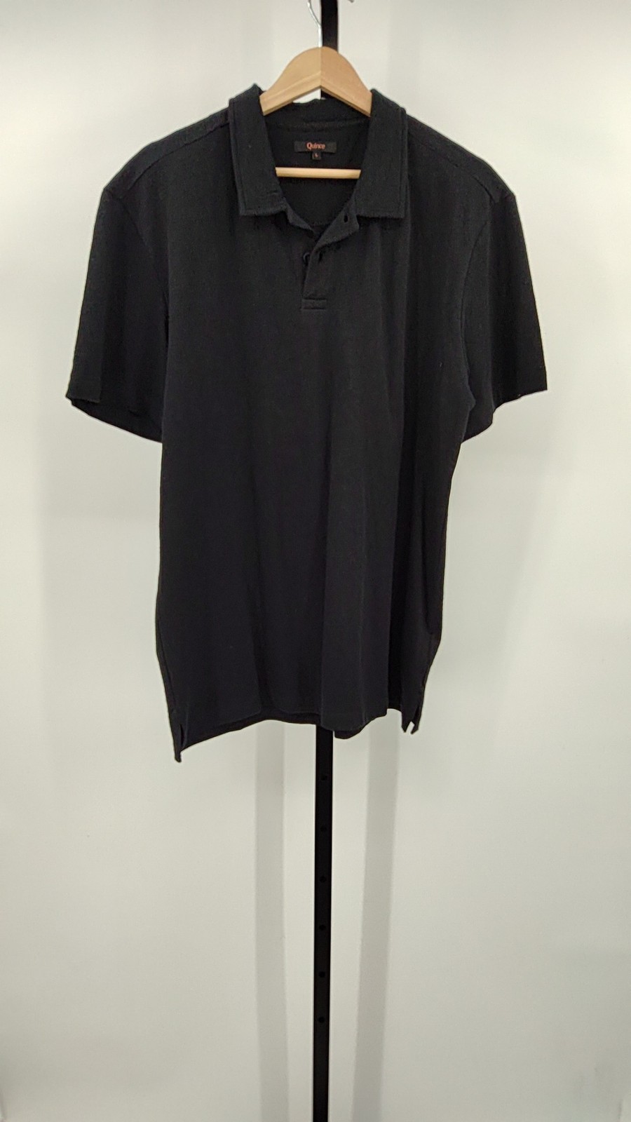 Quince Men 100% Organic Cotton Slub Polo Bold Black Sleeved Top L