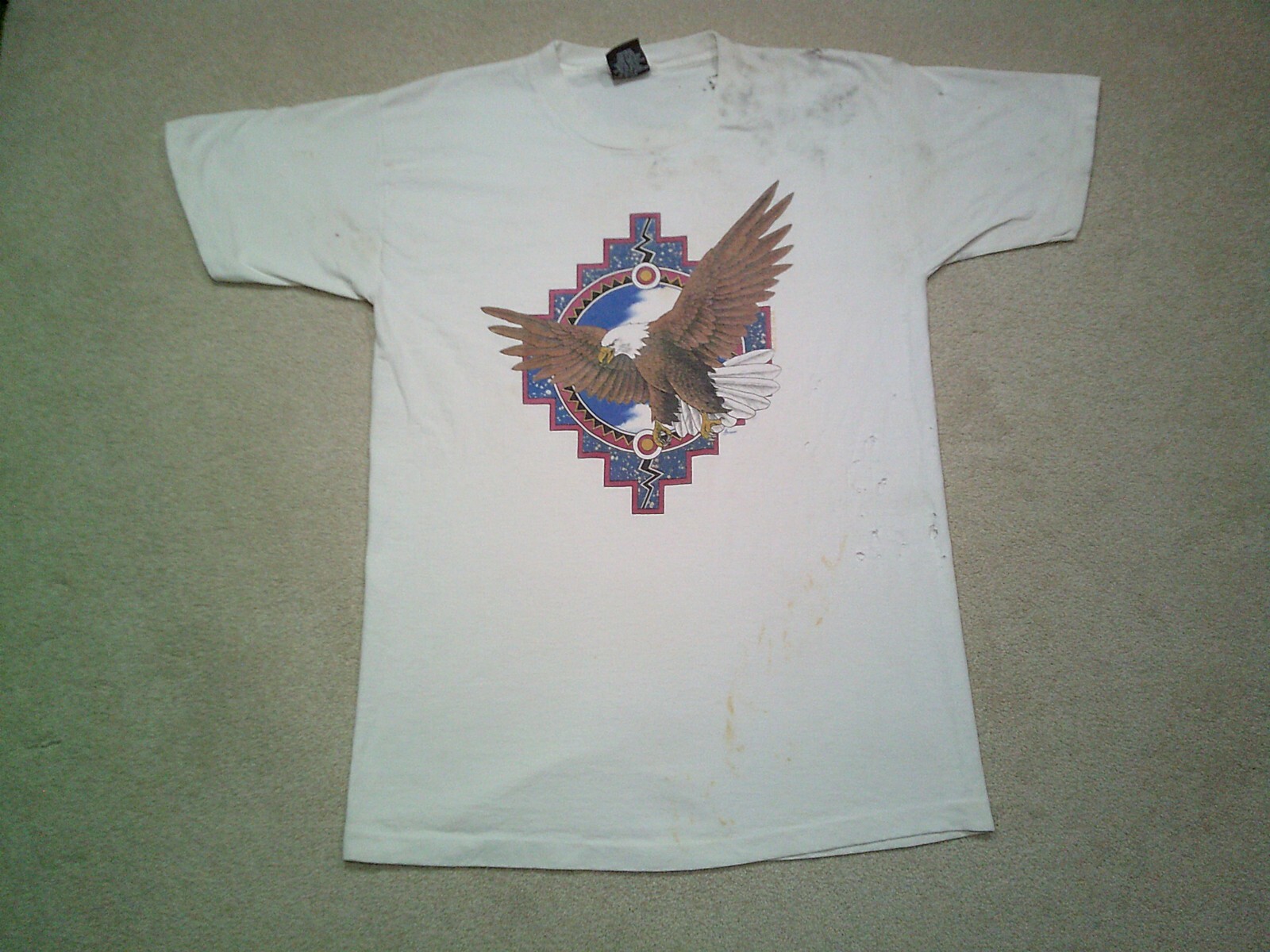 Vintage 90s Benson Halwood Eagle T Shirt Mens Large White Thrashed Signal Sport