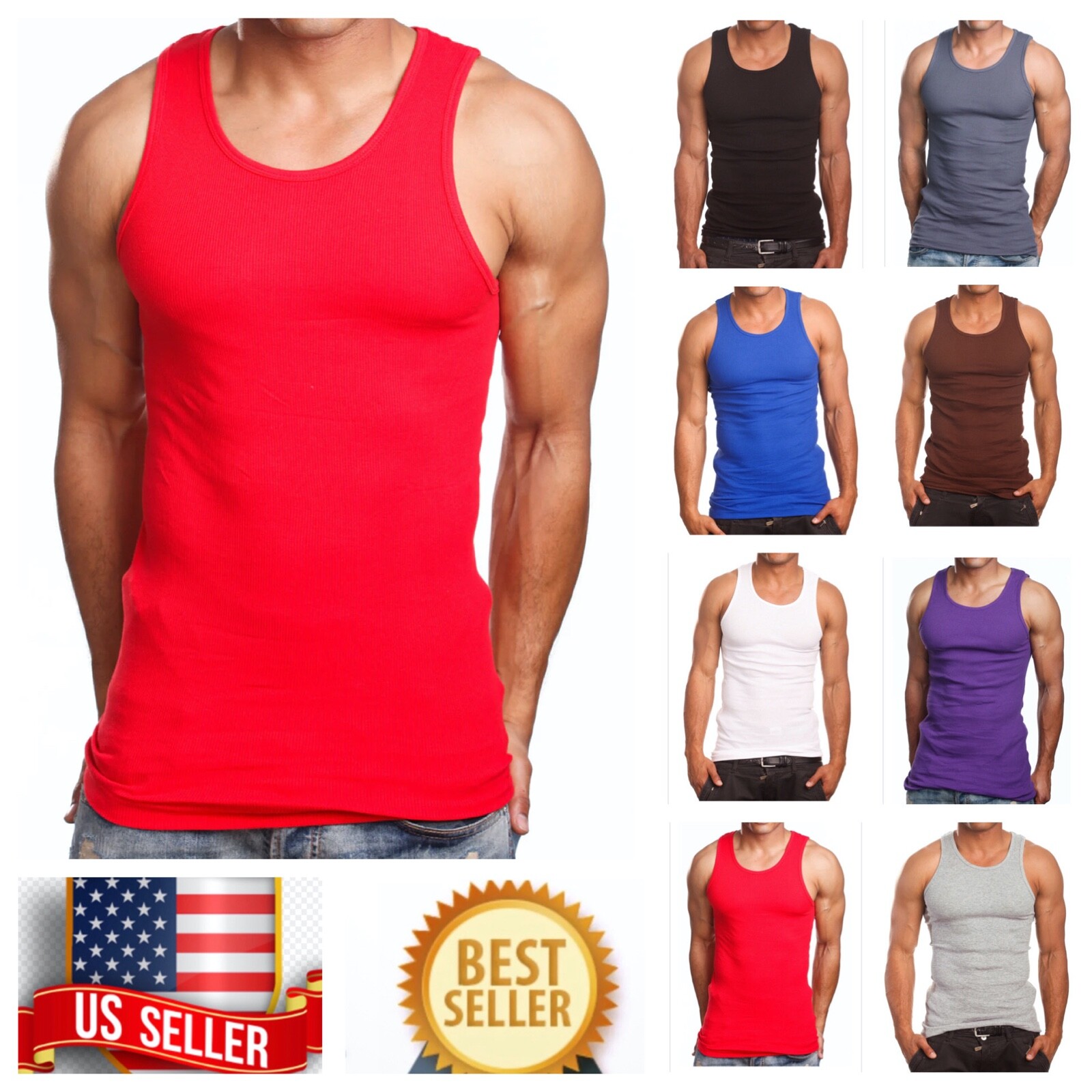 Pack of 3 Mens 100% Cotton A-Shirt Top GYM Muscle Ribbed Wife Beater Tank S-5X