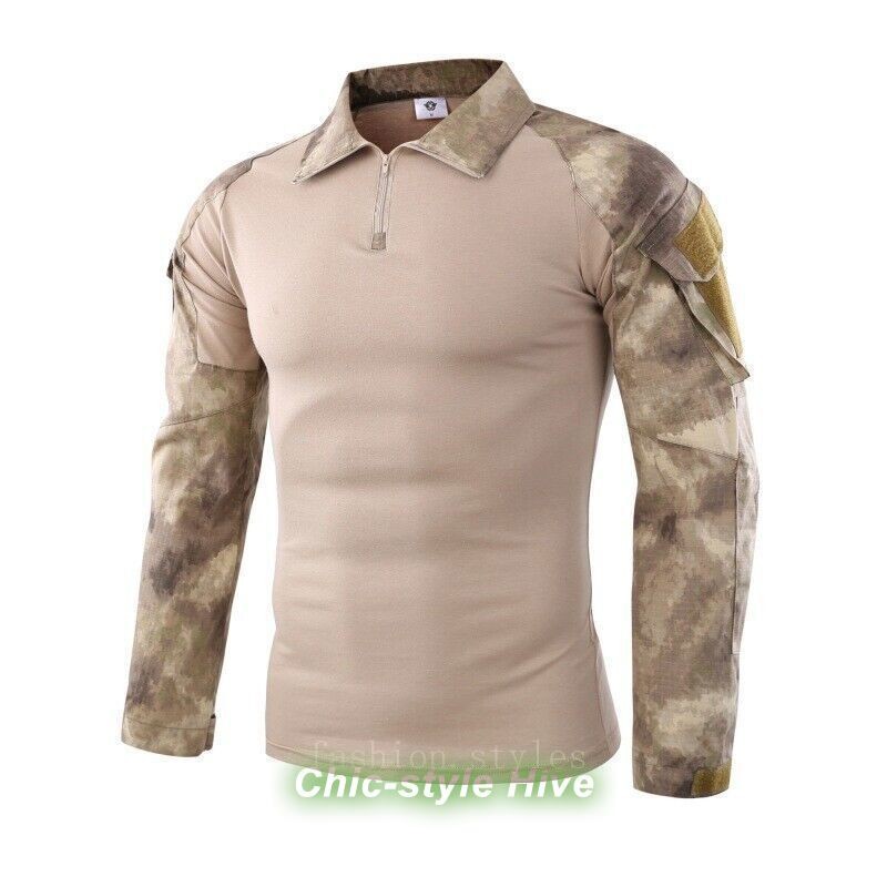 Combat Mens Tactical Shirt Long Sleeve T-Shirt Military Hunting Camo Army Shirt