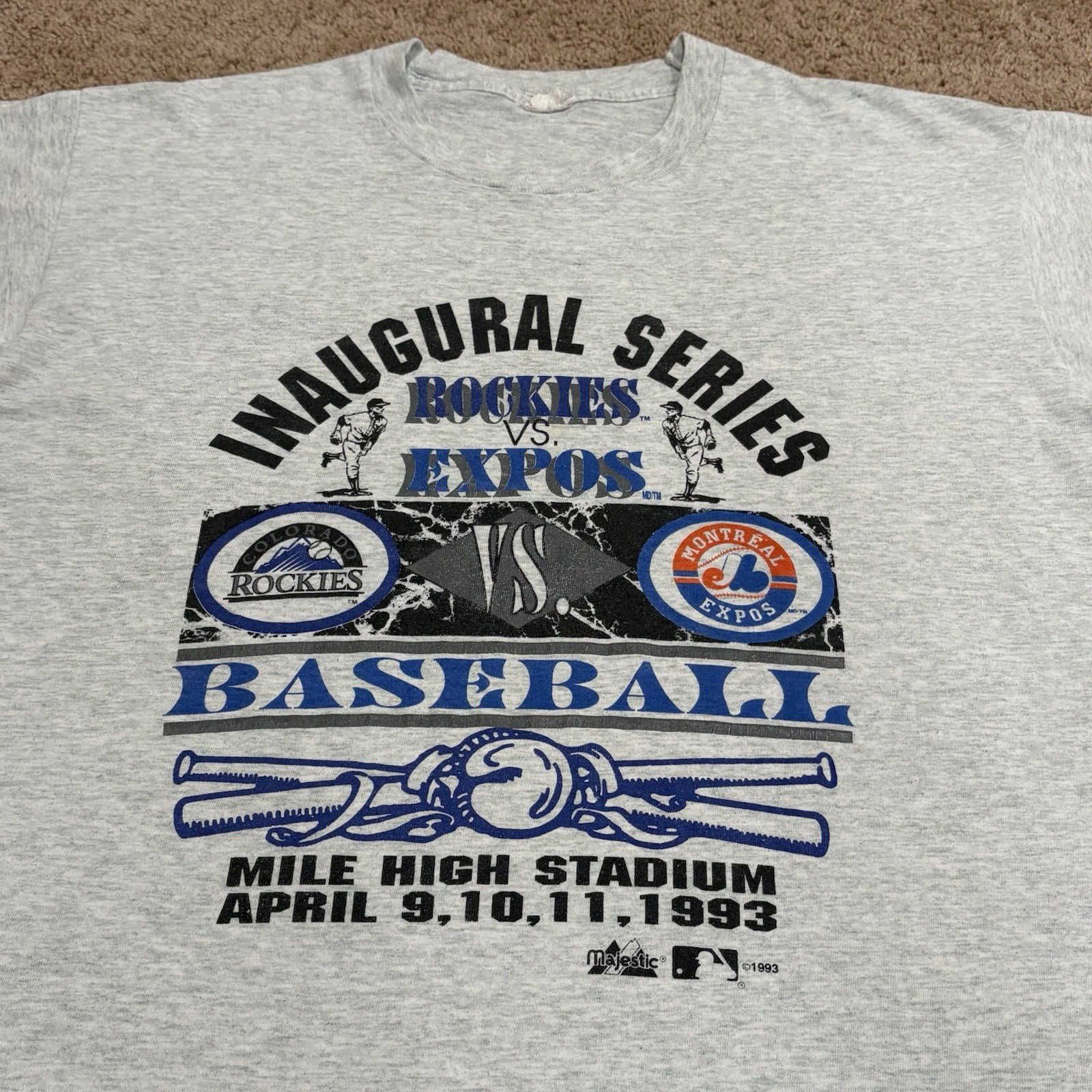 Vintage 1993 Rockies Expos Inaugural Series MLB T-Shirt Men’s XL Gray Baseball