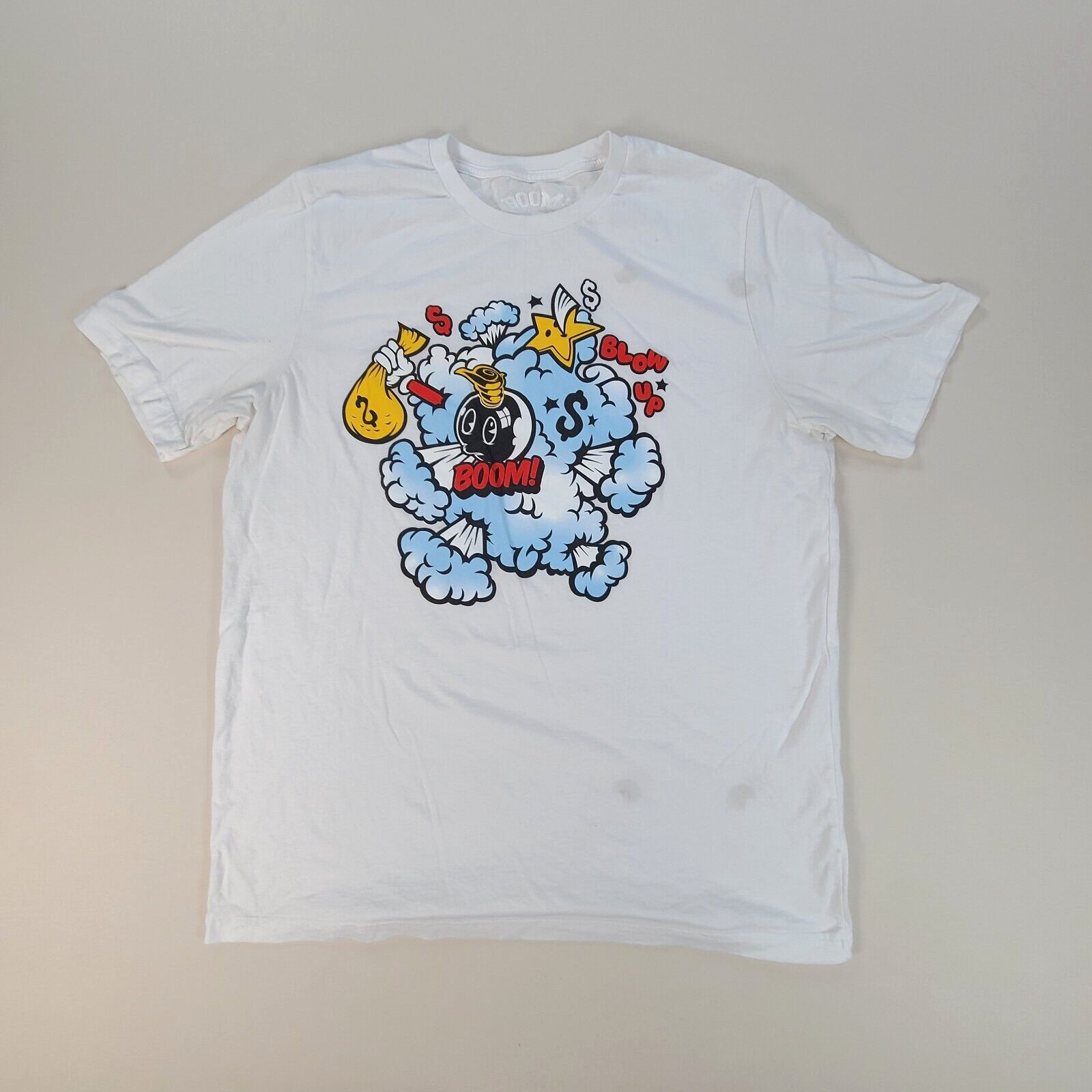 Boom Shirt Adult Extra Large White Money Bag Bomb Streetwear Casual Mens