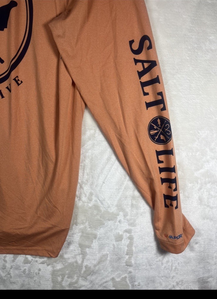 Salt Life Mens L Orange Long Sleeve Pocket Fishing Logo Boating Graphic Shirt