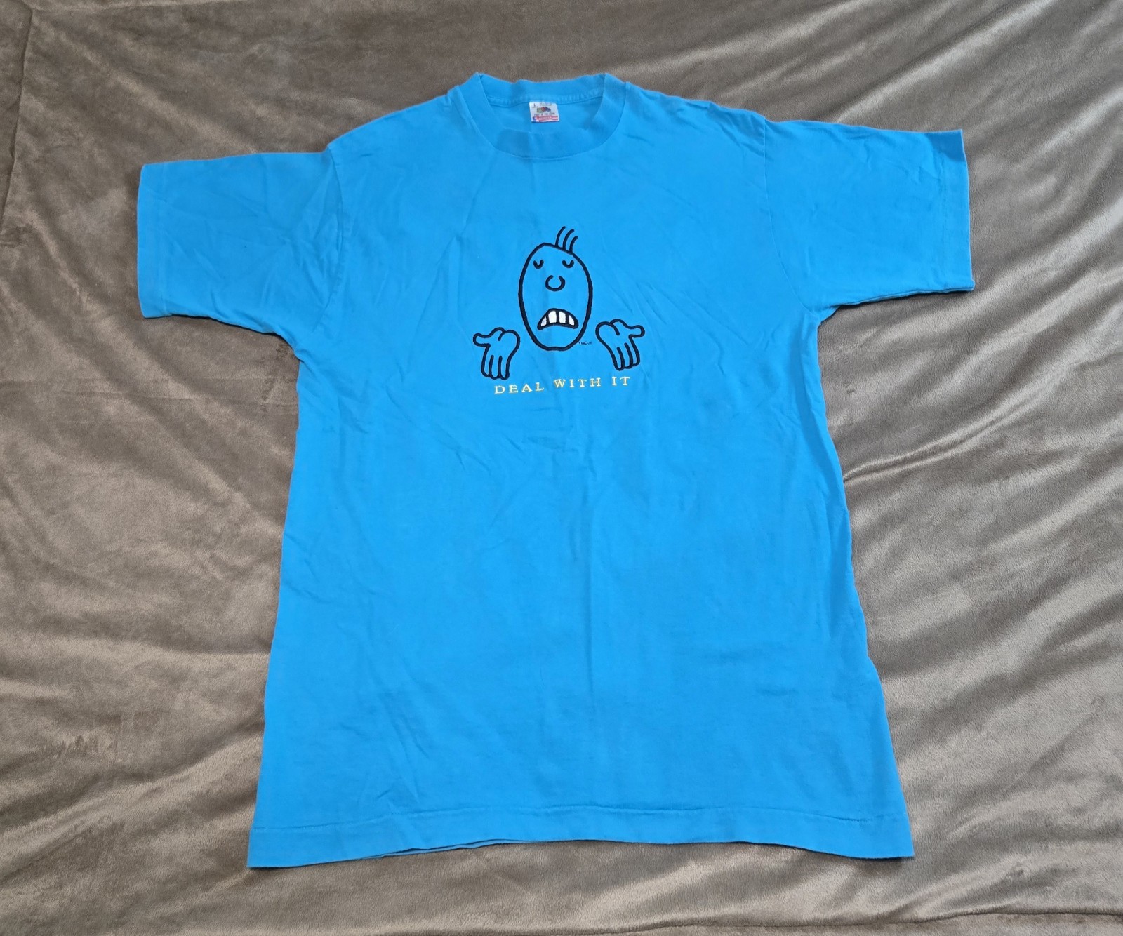 Vintage Single Stitch Embroidered Deal With It Tshirt Large 90s