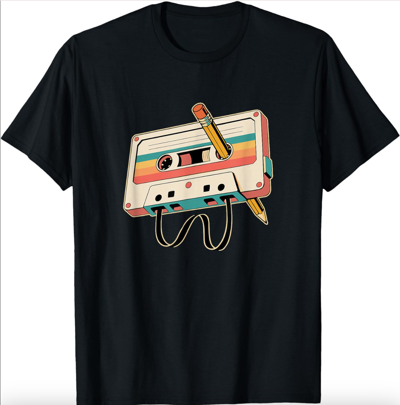 Retro Cassette Tape with Pencil 80s 90s Music Party Unisex T-Shirt Gildan 5000