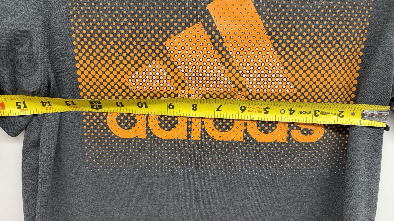 Adidas Climate Child Size Large 14/16 Gray/ Orange Logo Short Sleeve T-Shirt