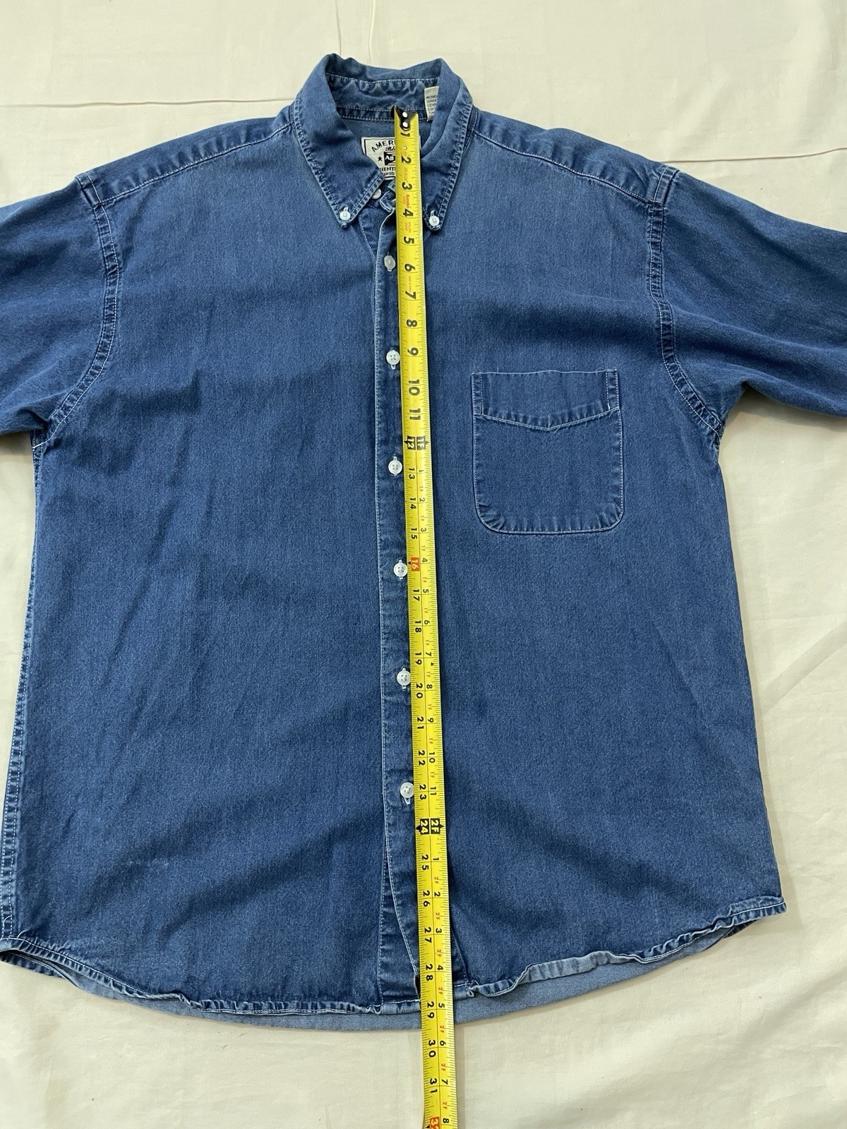 AB American Blue Mens L Blue Authentic Denim Cotton/Rayon SS Shirt