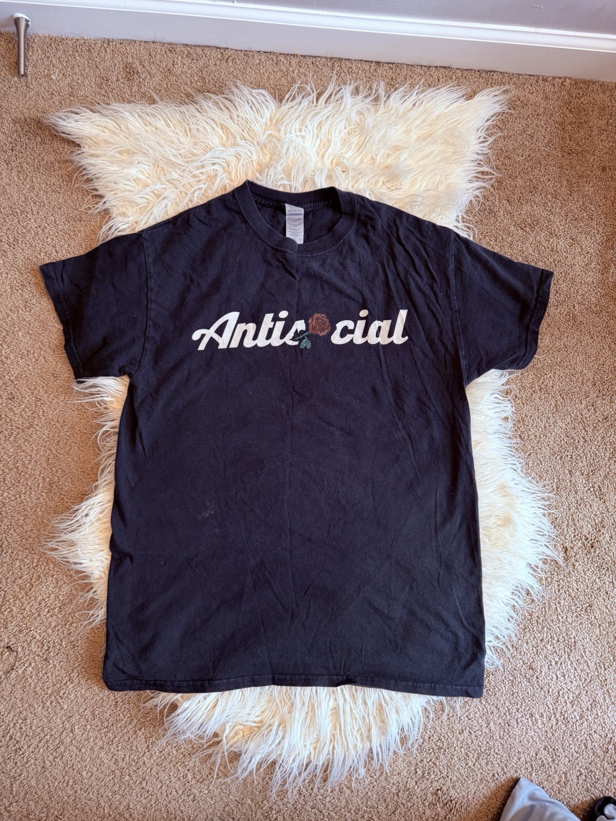 Antisocial Rose Graphic T-Shirt Black Streetwear Tee Size Medium