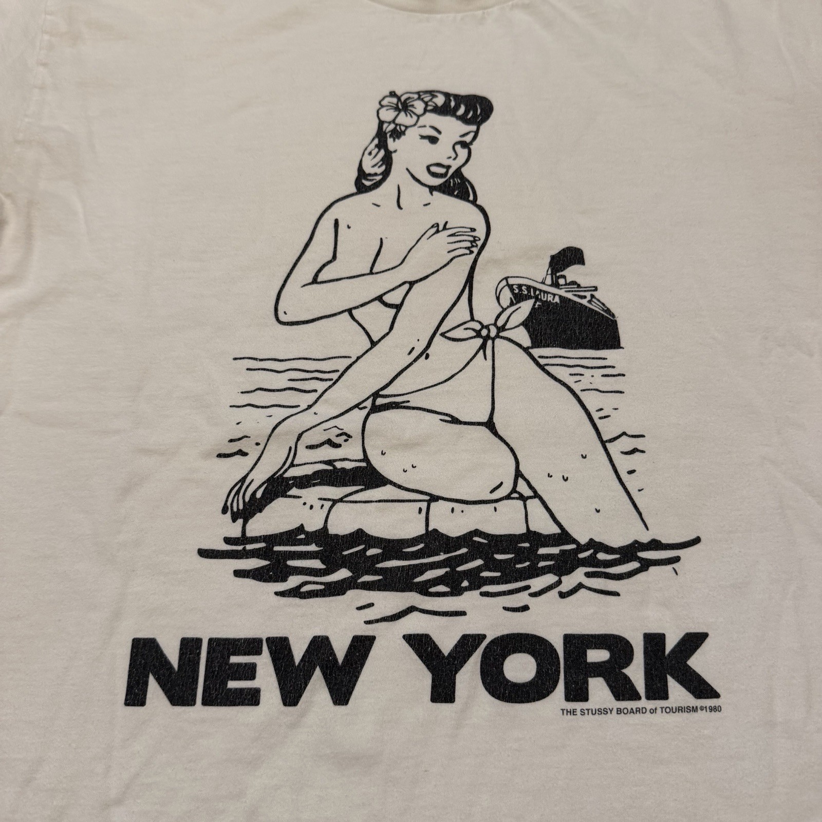 Stussy Shirt Mens Size Large Aloha Cities New York Graphic Brooklyn Pin up Y2K