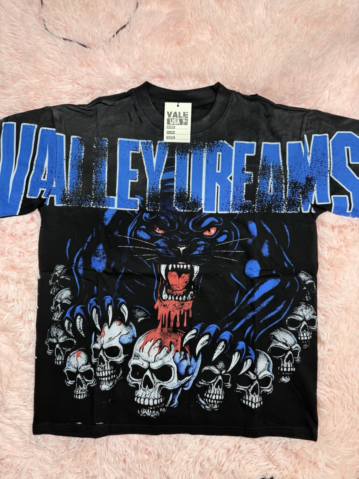 Vale USA Men’s L Black/Blue Skull Graphic Print Short Sleeve Crew Neck T-Shirt