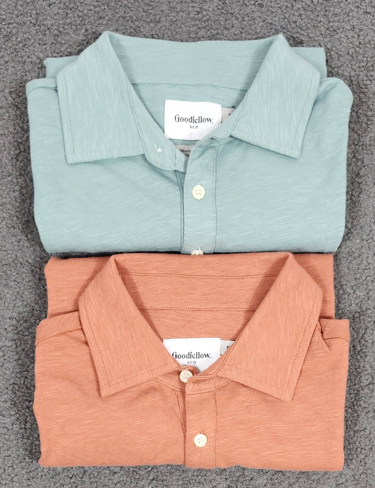 Men’s Polo Shirts Short Sleeve MEDIUM Green Orange 2 PACK Goodfellow 100% Cotton