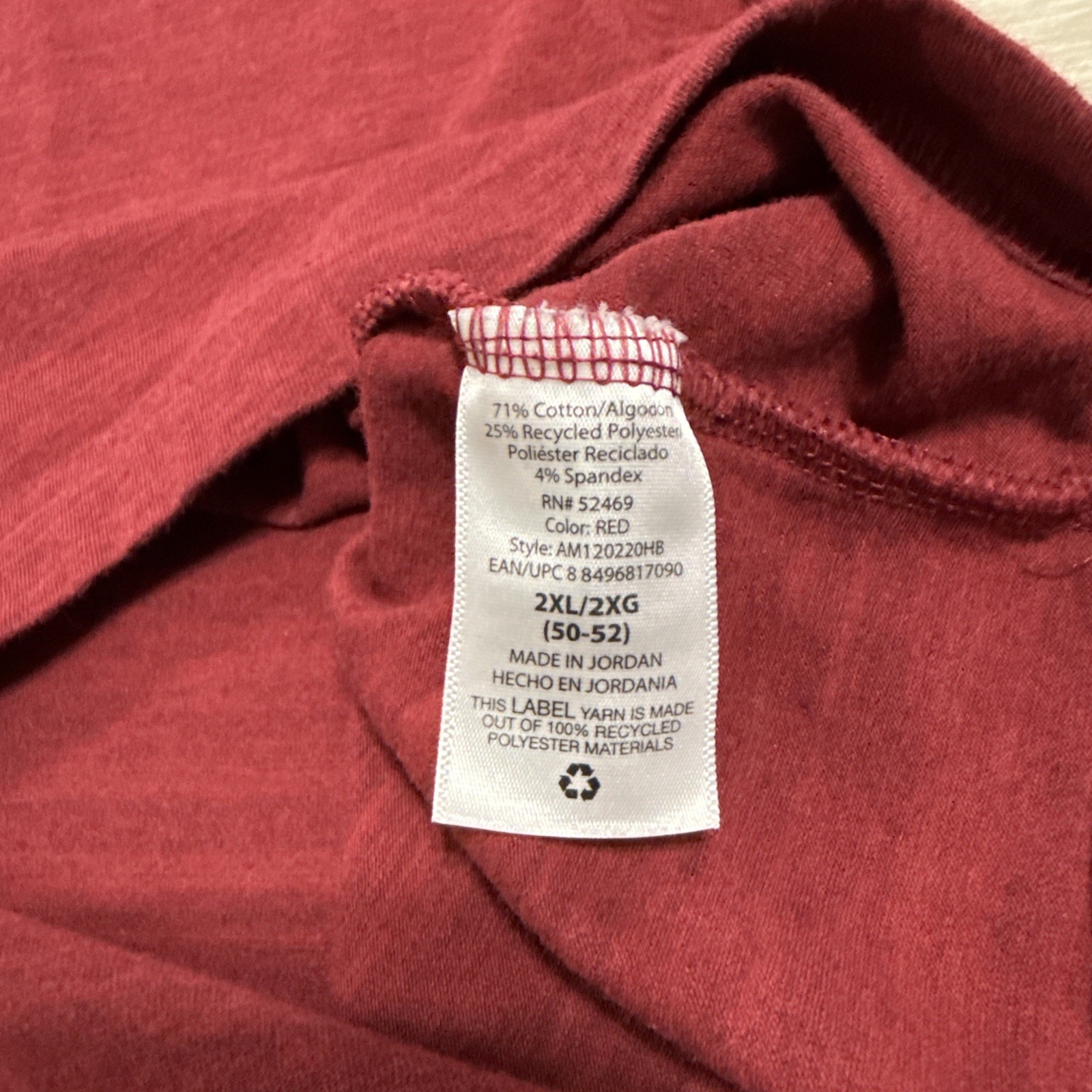 Athletic Works Shirt Men’s Red Heather Crew Neck Stretch 2XL Cotton Blend Tee