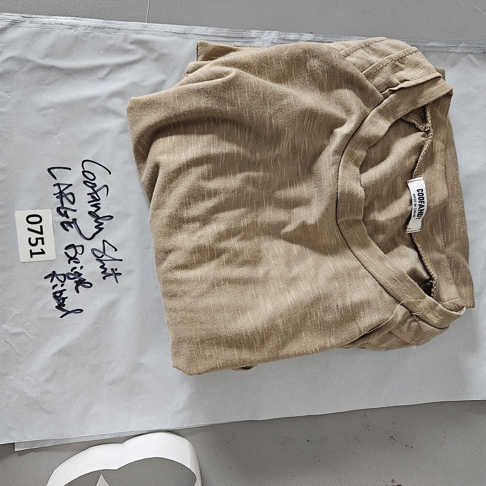 Coofandy Tshirt Mens LARGE Beige Ribbed