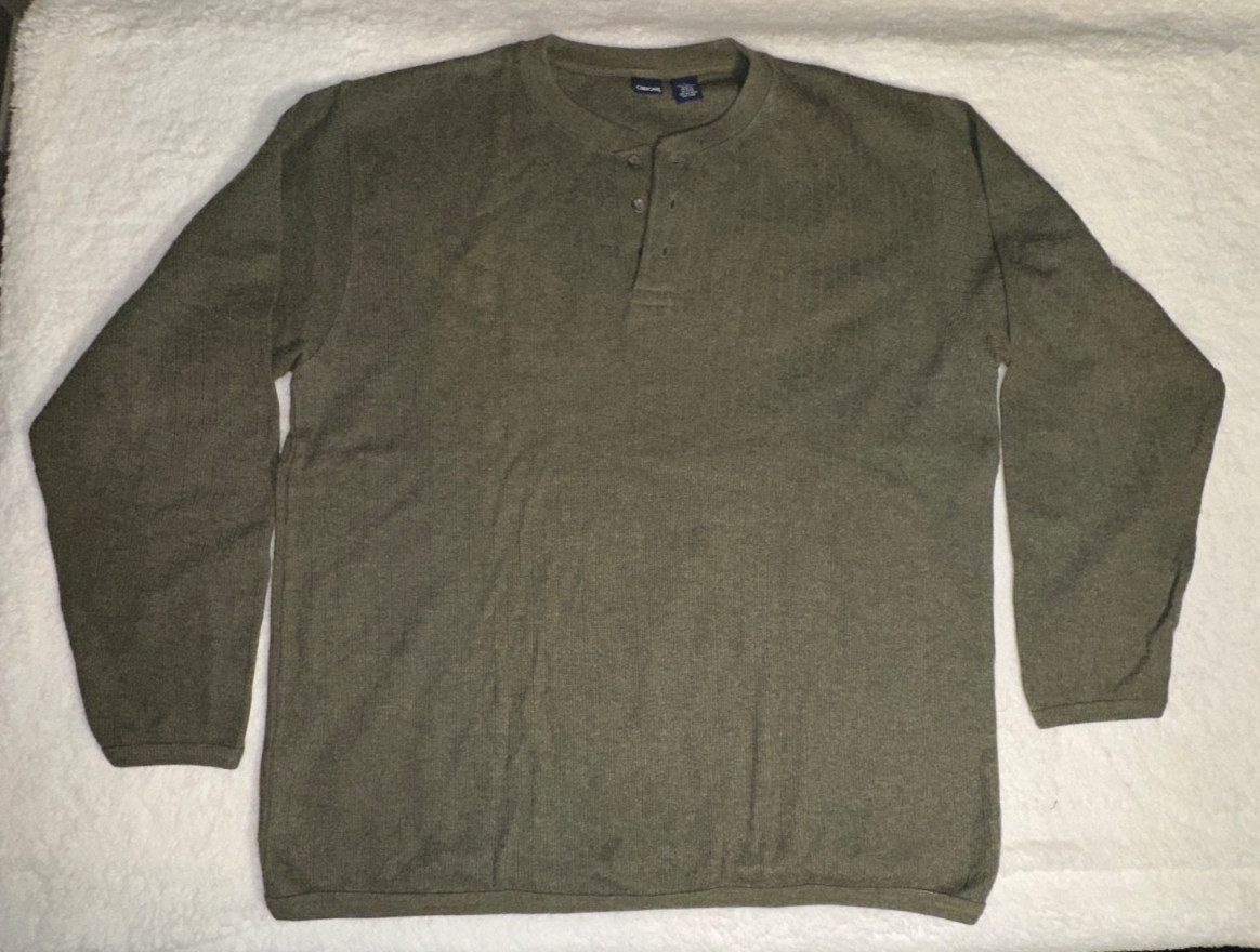 Cherokee Olive Green Men’s Long-Sleeve Waffle Knit Henley Shirt