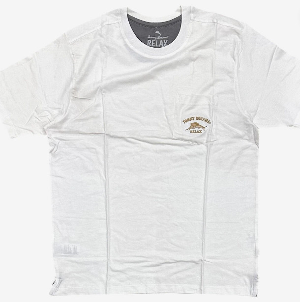 $48 TOMMY BAHAMA Embroidered Logo WHITE Relaxed Fit Short Sleeve Pocket T-shirt