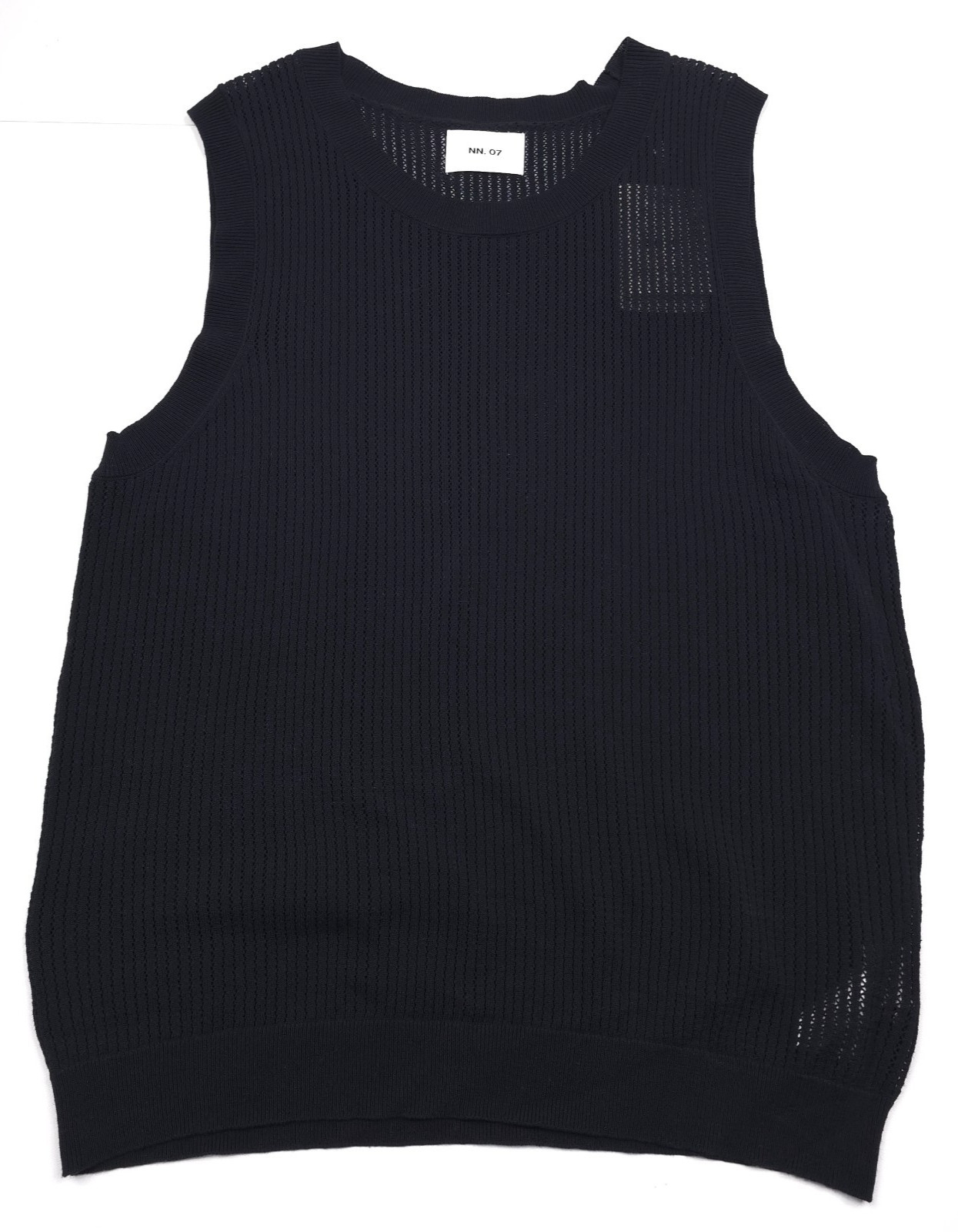 NN07 Huxley Tank Top Mens XL Black Cotton Open Knit Ribbed Collar Cotton