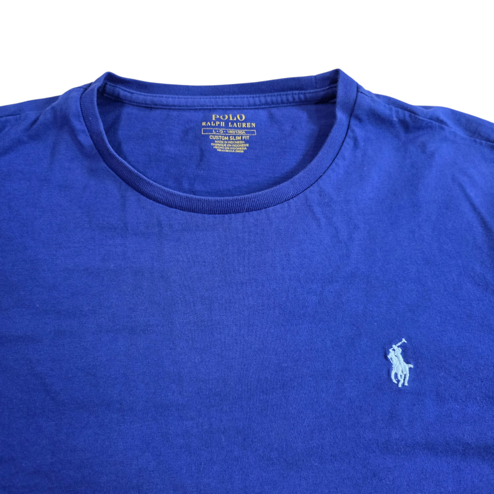 Polo Ralph Lauren T-Shirt Mens Large Blue Custom Slim Fit Crew Neck Long Sleeve