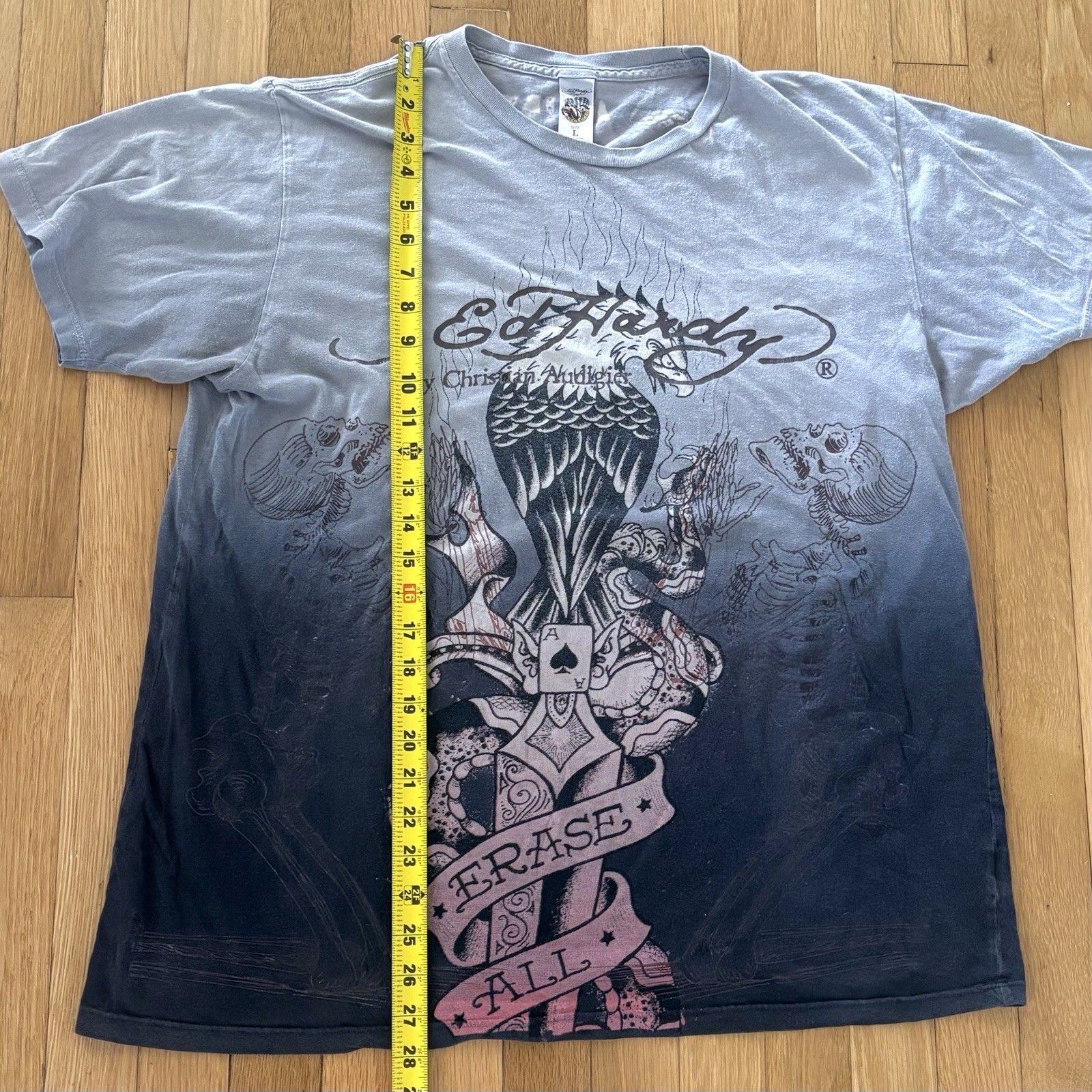 Vintage Ed Hardy Erase All Fears T Shirt Mens Large L Ombre Double Sided Y2K