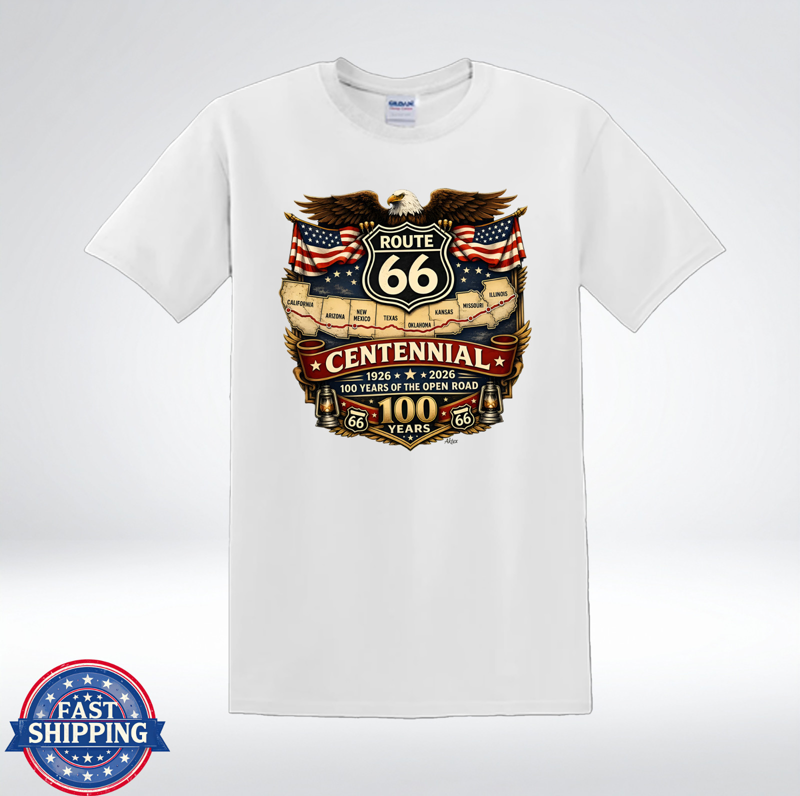 Historic Route 66 Centennial 100 Years Anniversary Travel Graphic T-Shirt