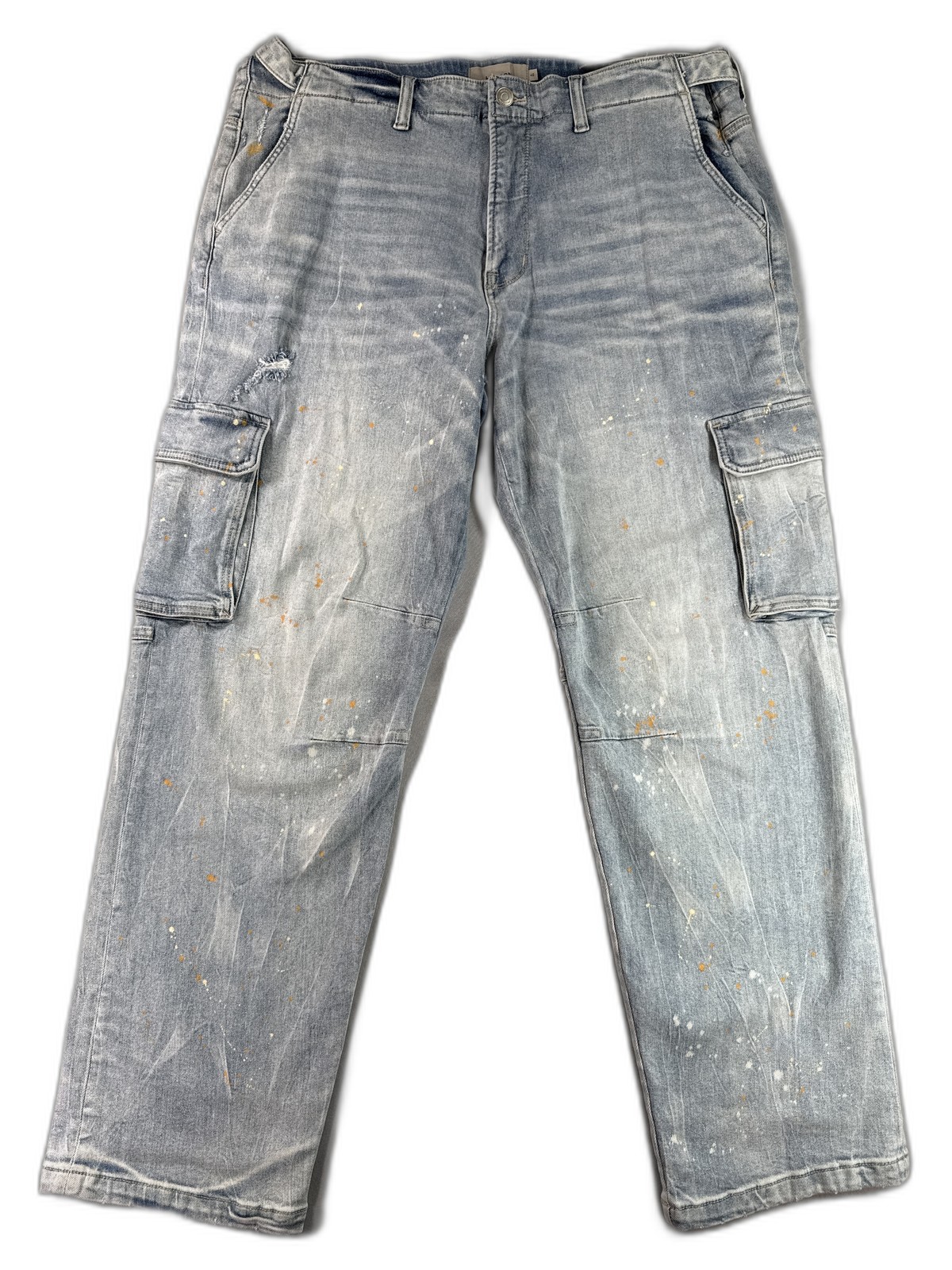 Hudson Cargo Pants Mens 40 Light Wash Denim Vintage Paint Splatter Distressed