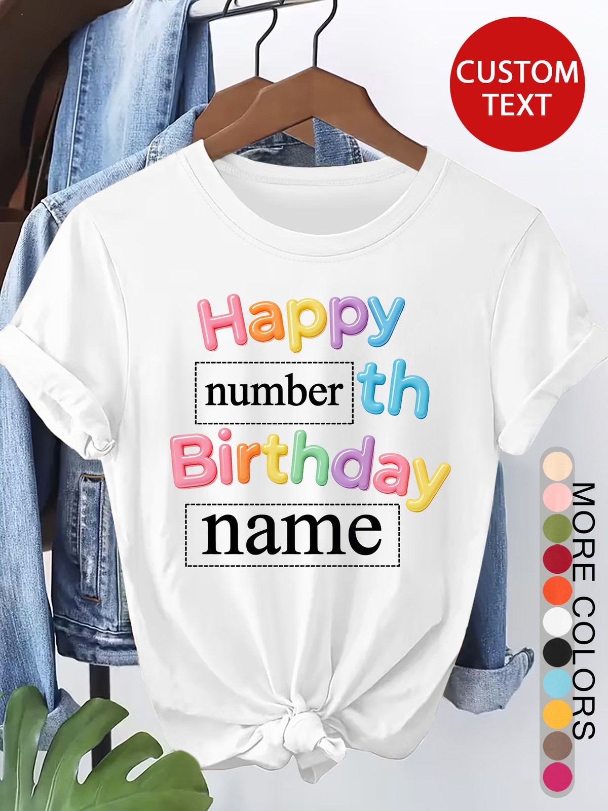 Women Men Customizable Text Birthday Text Custom Print Short Sleeve T-Shirt❀