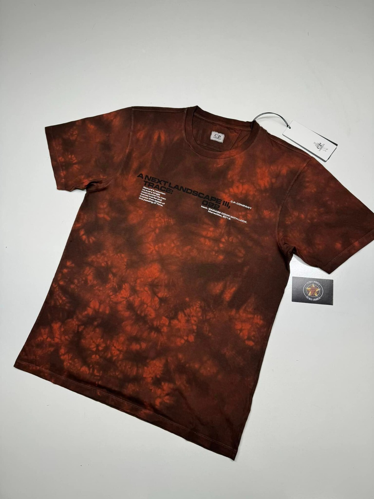 BNWT CP Company Jersey 24/1 T-Shirt in red/ black tie dye. XS. / P2P 19”